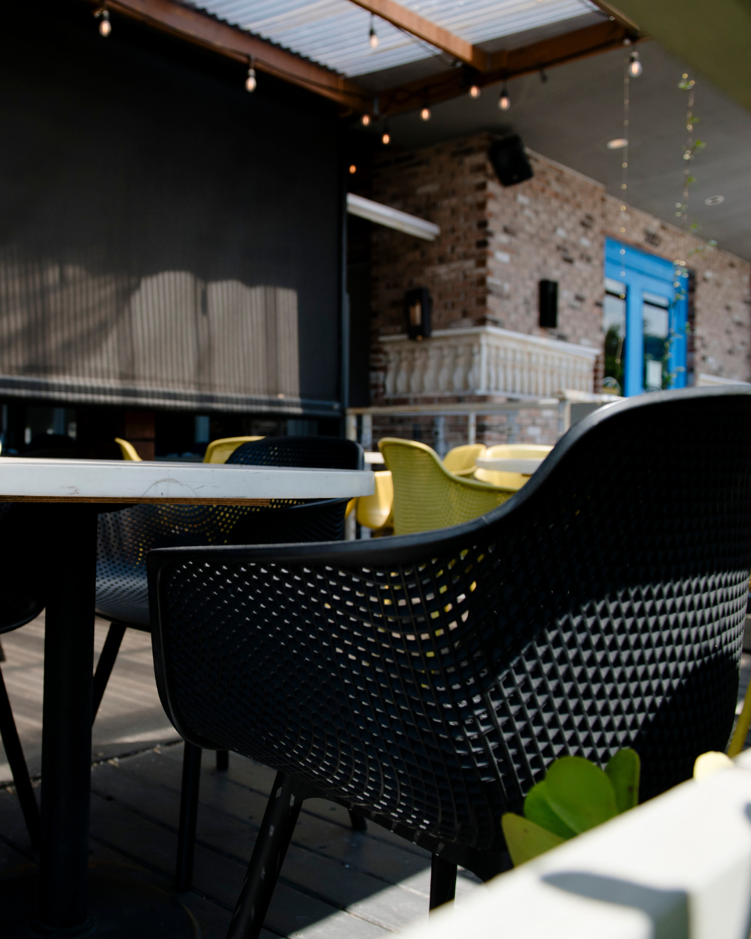 Outdoor patio with string lights at Acropolis Greek Taverna South Tampa restaurant